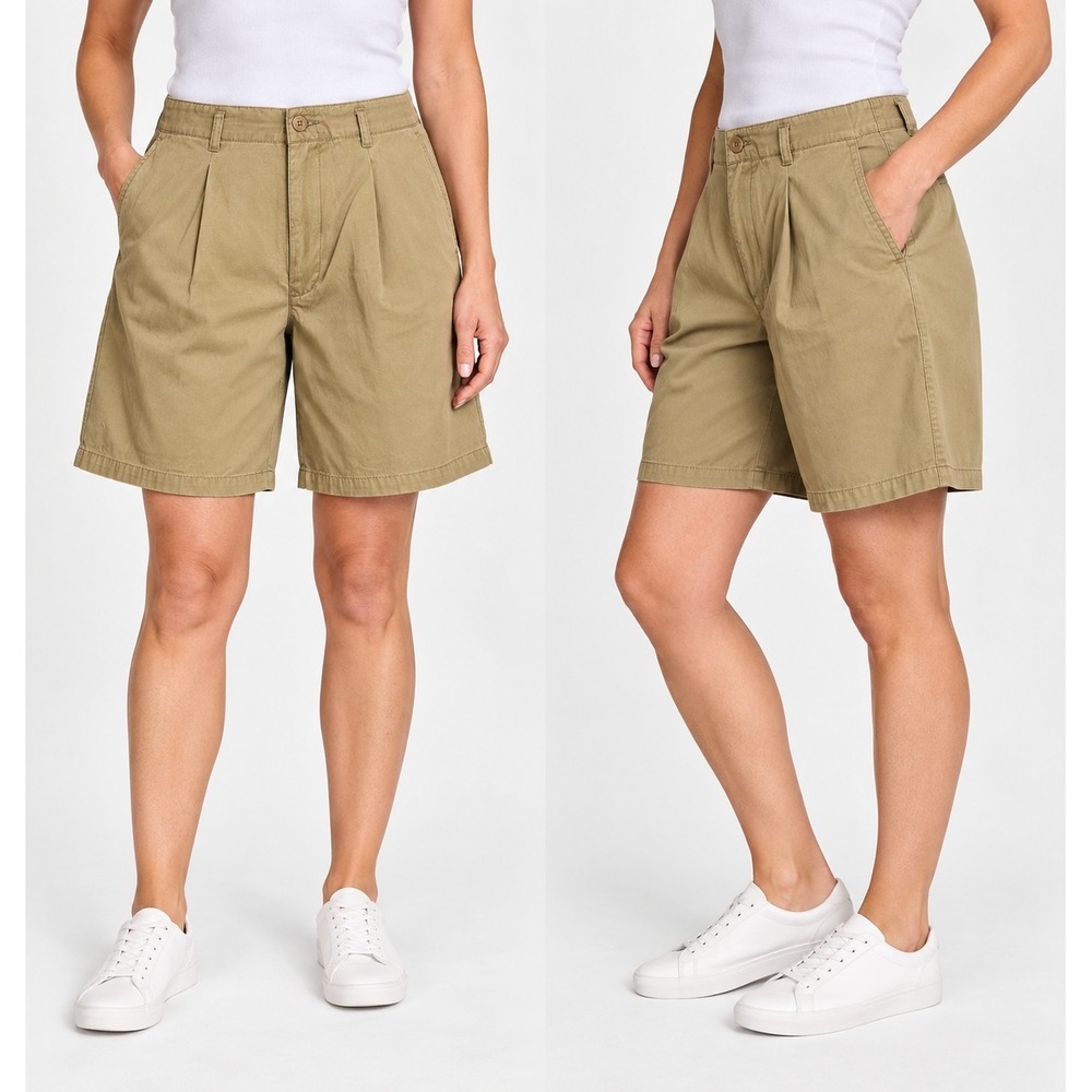 Vintage Eddie Bauer Shorts Womens 16 Khaki Tan Pleated Cotton High Rise Casual